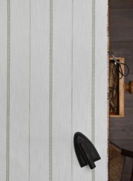 Indi Stripe Green Grass on Chunky White Linen Union