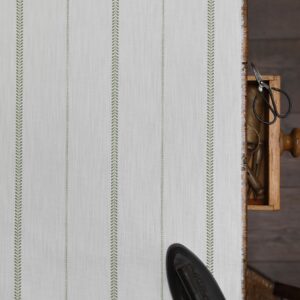 Indi Stripe Green Grass on Chunky White Linen Union