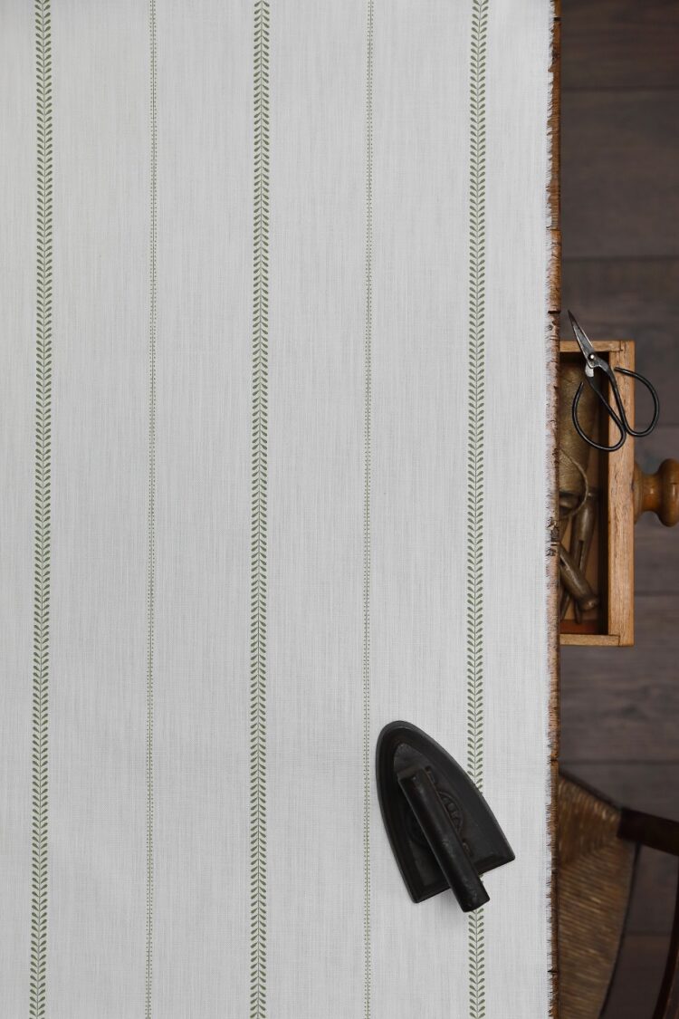 Indi Stripe Green Grass on Chunky White Linen Union