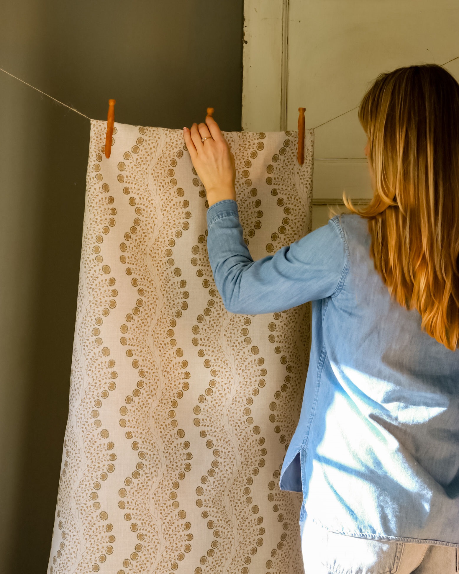 Amalia Forest Green and Wheat on Stone Linen - Image 5
