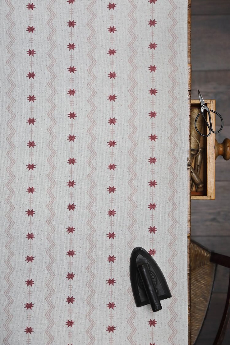Tin Star Chalk Pink + Maroon (Small Scale) on Stone Linen