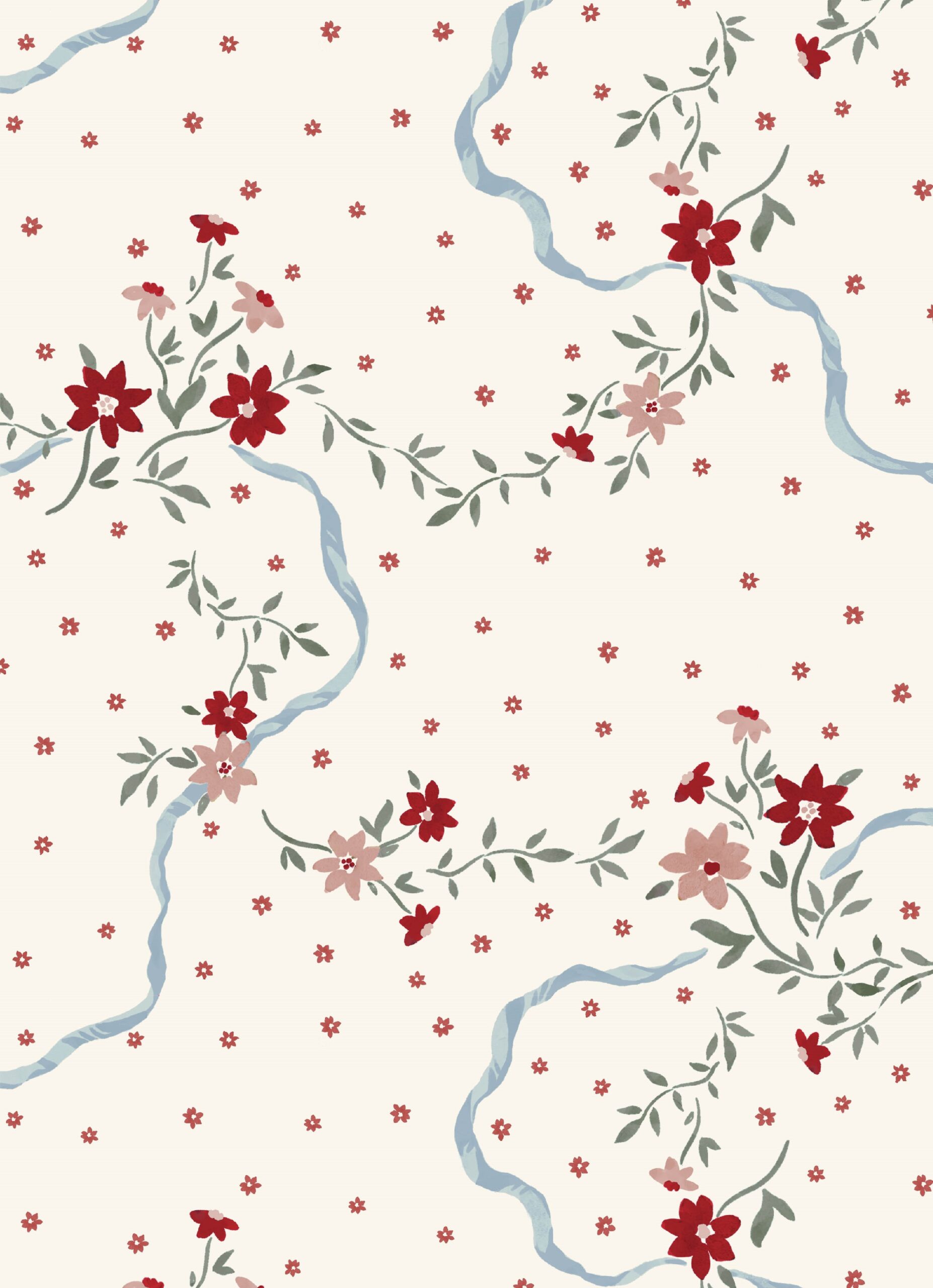 Cordee Sky Blue and Reds Wallpaper