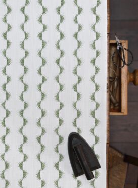 Zadir Stripe Small Green Grass Dotted on Chunky White Linen Union
