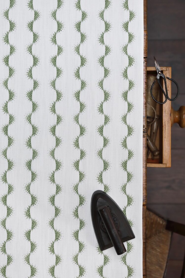 Zadir Stripe Small Green Grass Dotted on Chunky White Linen Union
