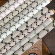 Zadir Stripe Large Forest Green + Wheat Solid on Dune Linen - Image 2
