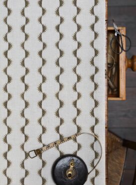 Zadir Stripe Small Olive Dotted on Stone Linen
