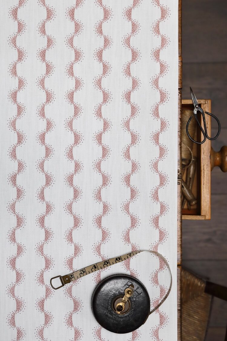 Zadir Stripe Small Pink + Maroon Dotted on Chunky White Linen Union