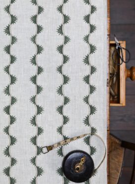Zadir Stripe Large Forest Green + Wheat Solid on Dune Linen