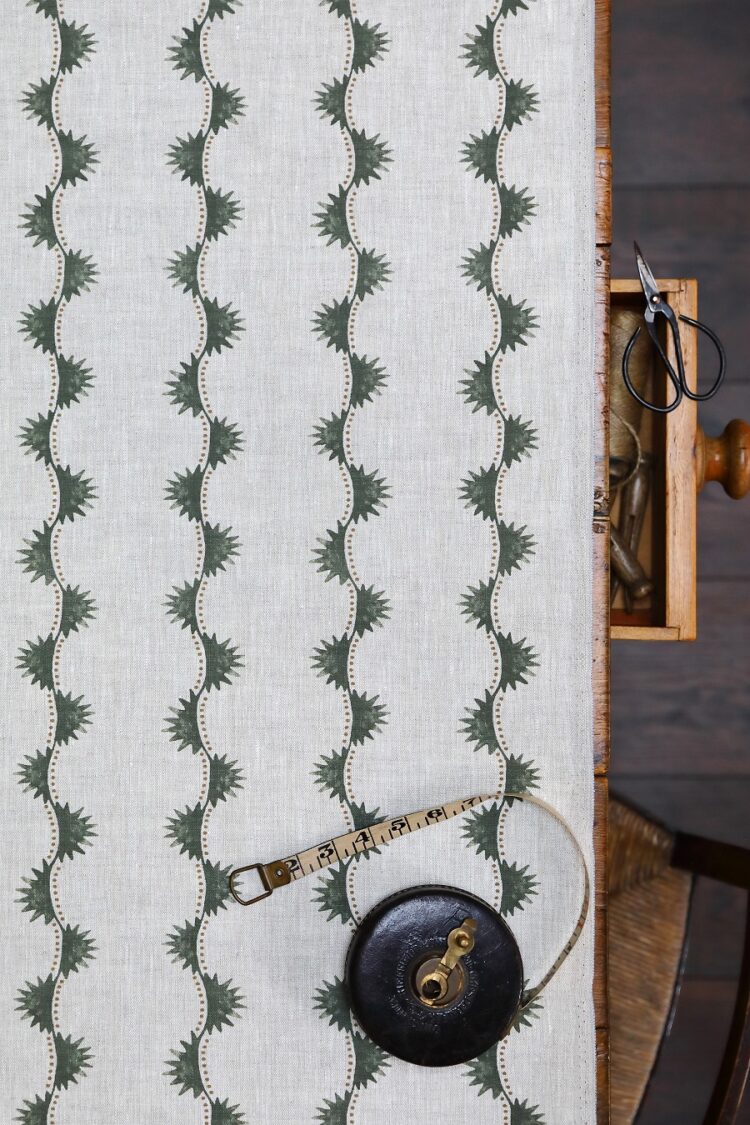 Zadir Stripe Large Forest Green + Wheat Solid on Dune Linen