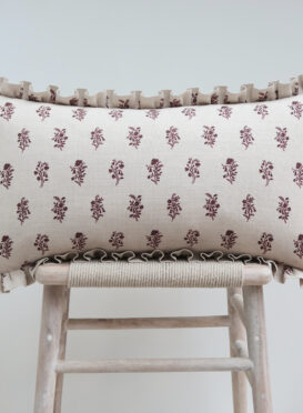 Imogen Maroon Dotted on Stone Linen Frill Cushion £144.00