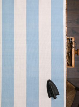 Broadstripe Vertical ~ Luna Blue on Cream Linen