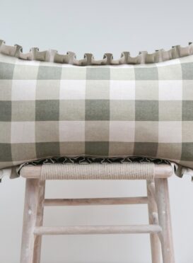 Large Check Forest Green on Stone Linen Frill Cushion £144.00