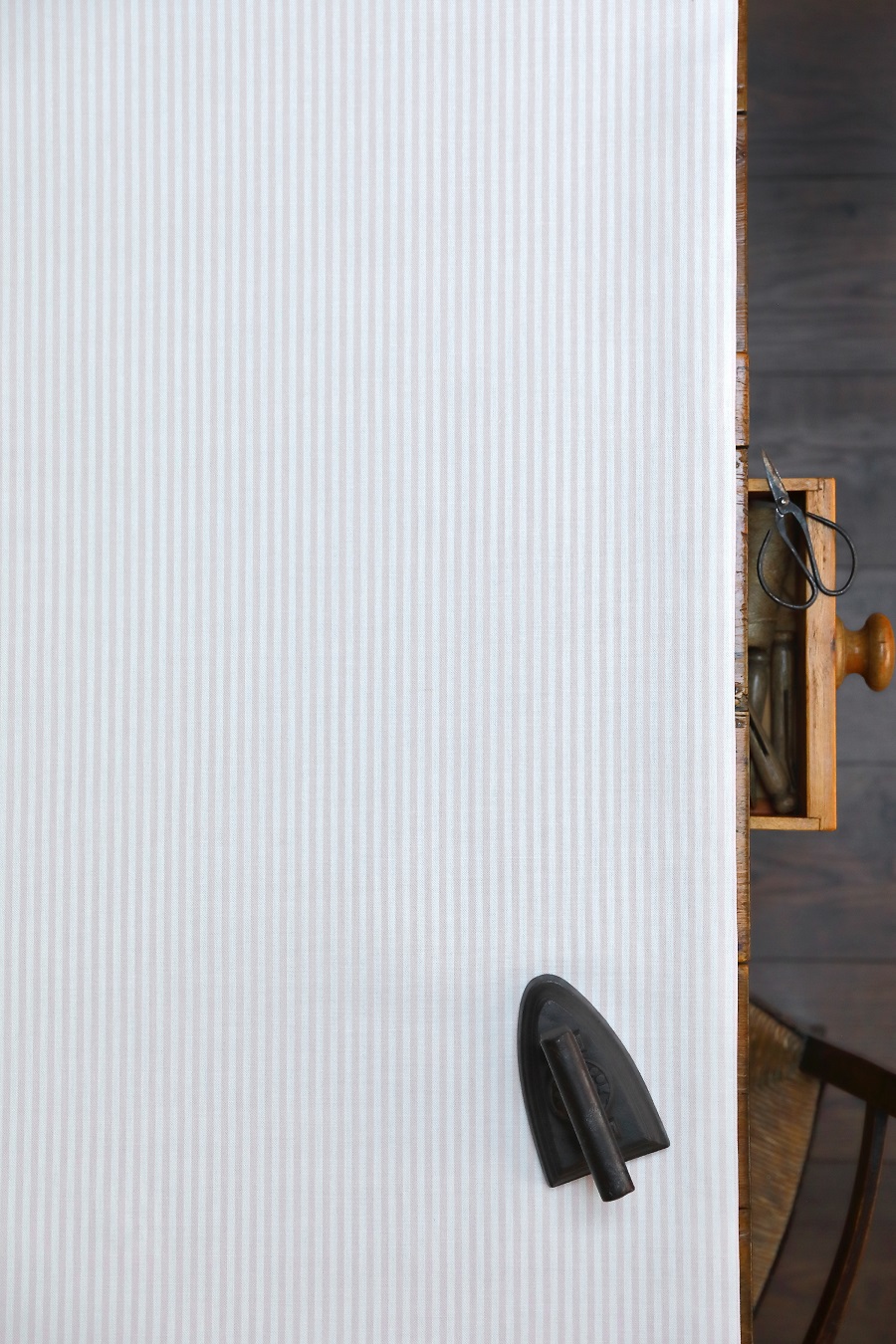 Eva Stripe ~ Pale Pink Icing on White Linen Union