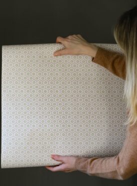 Libertine Mini Scale Wallpaper Olive Daisy, Salt Pink Dots and Dark Earth Ribbon