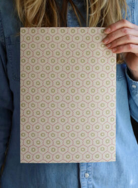 Libertine Mini Scale Wallpaper Olive Daisy, Salt Pink Dots and Dark Earth Ribbon