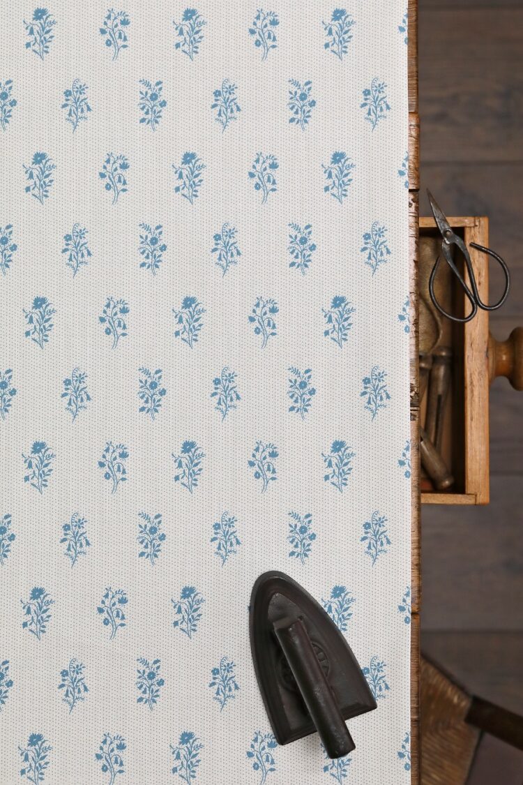 Imogen Blue Dotted on White Chunky Linen Union - Peony & Sage