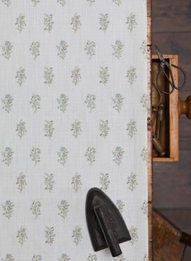 Imogen Misty Dots With Cocoa on Chunky White Linen Union