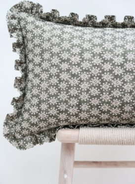 Luna Forest Green on Dune Linen Frill Cushion £144.00
