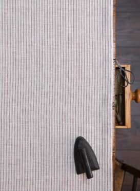 Poppy Seed Stripe Maroon on Dune Linen