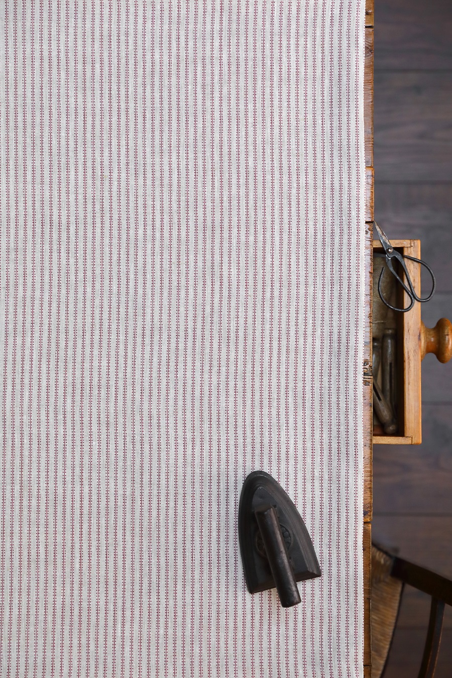 Poppy Seed Stripe Maroon on Dune Linen