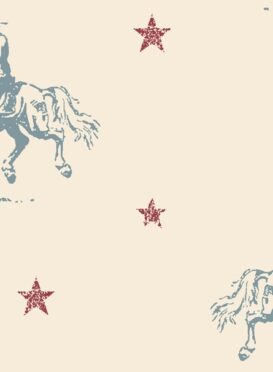 Vintage Cowboys Large Wallpaper Salcombe Blue and Red
