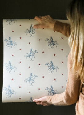 Vintage Cowboys Large Wallpaper Salcombe Blue and Red