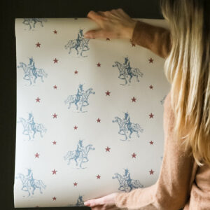 Vintage Cowboys Large Wallpaper Salcombe Blue and Red