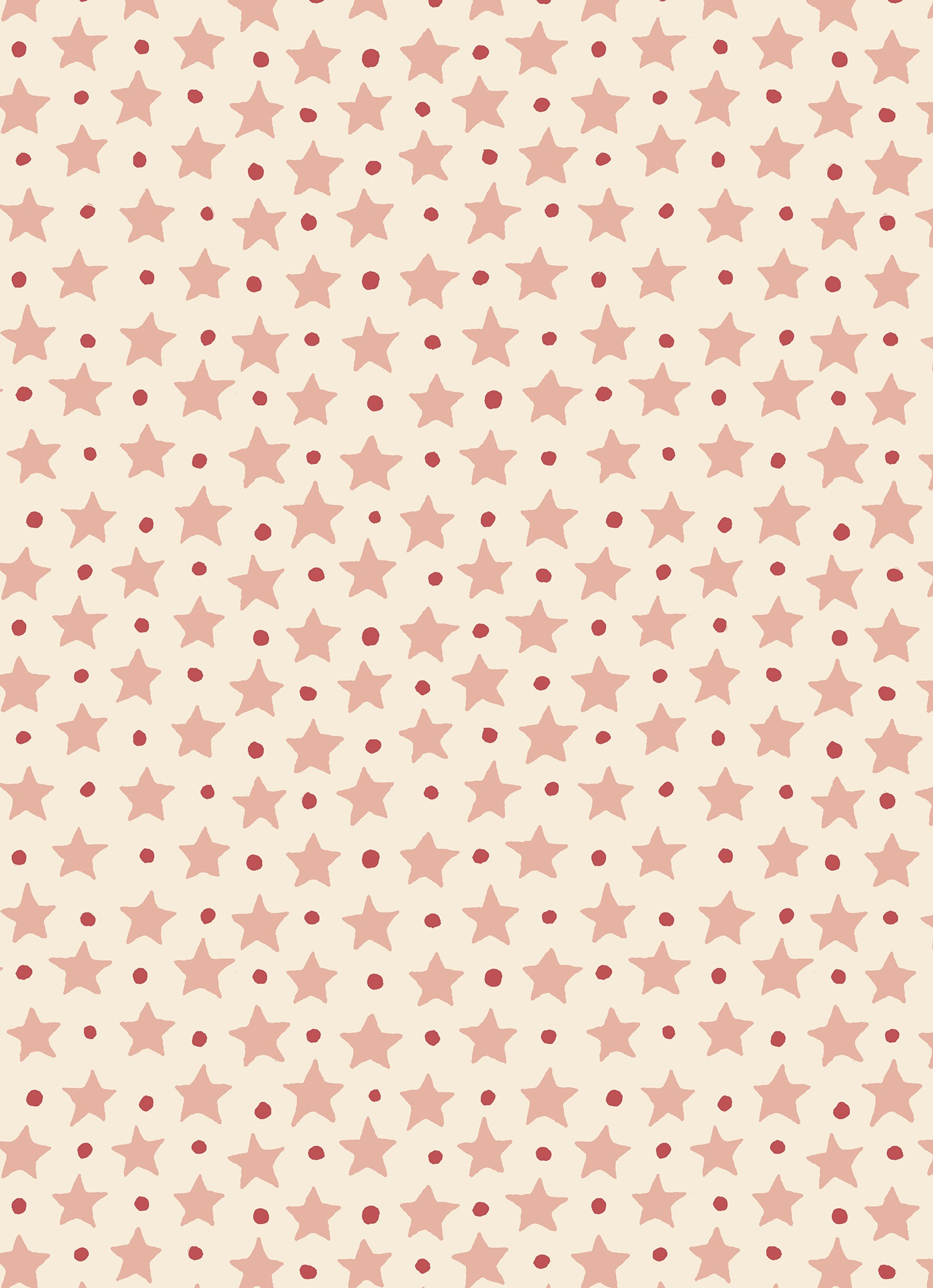 Star and Dot Sand Pink + Earth on Cream Wallpaper