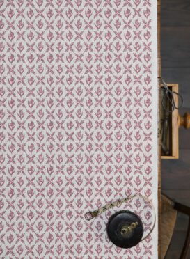 Tulip Trellis Maroon on Cream Linen