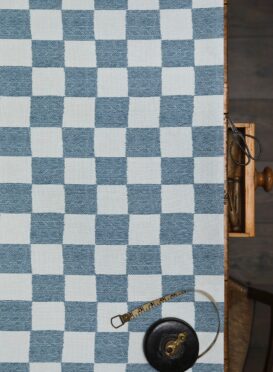 Chess II Blues on Double Cream Linen