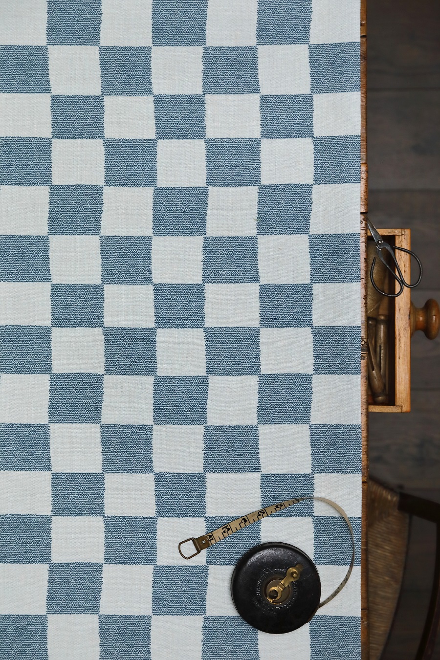 Chess II Blues on Double Cream Linen