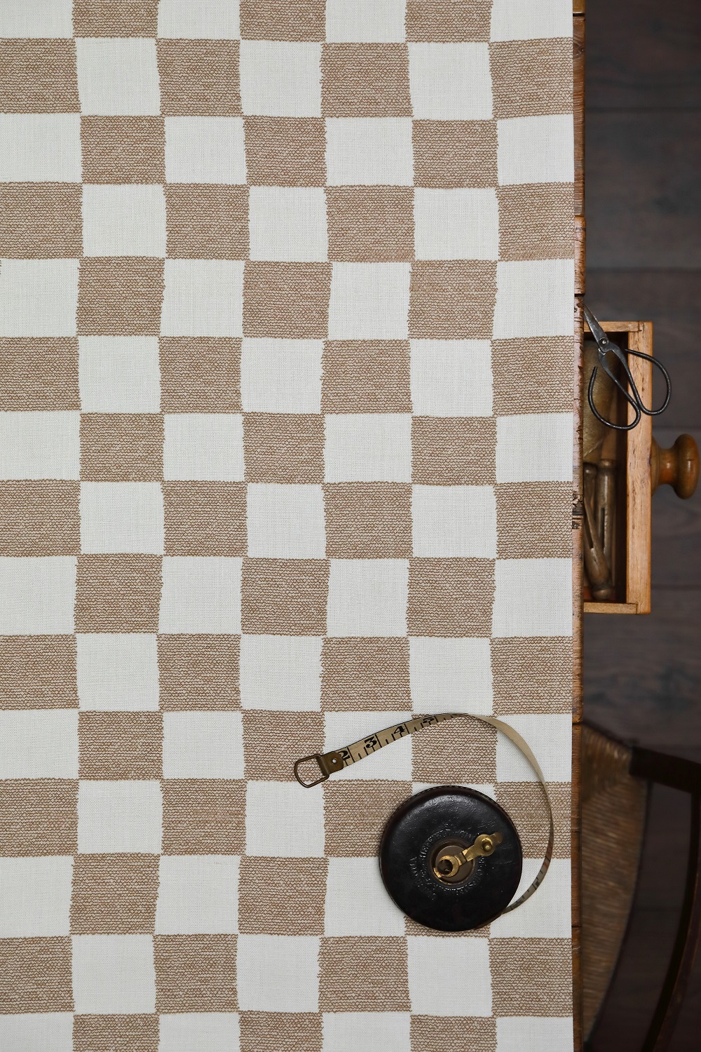 Chess Wheat on Double Cream Linen
