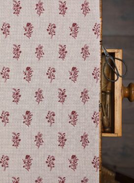 Imogen Burgundy with Burgundy Dotted Background on Stone Linen