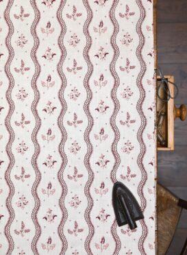 Zaggie Burgundy + Pink on Cream Herringbone Linen