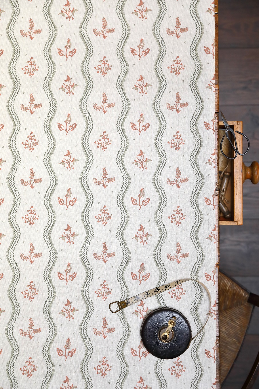 Zaggie Olive + Terracotta on Cream Herringbone Linen