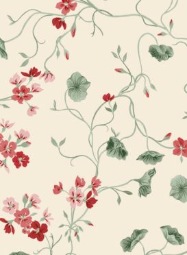 Geranium Vine Wallpaper Cherry Reds + Pink