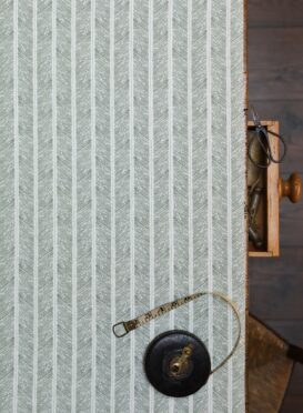 Dotted Herringbone Forest Green + Wheat on Ivory Linen