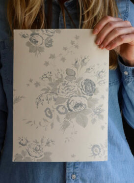 Bella Rosa Smokey Blues Wallpaper on Cream