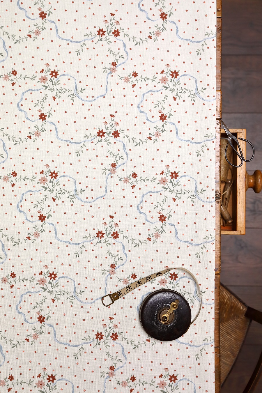 Cordee French Blue Ribbon on Double Cream Linen