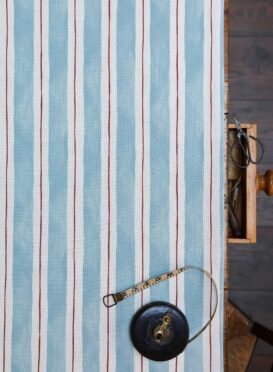 Painted Stripes Salcombe Blue and Red on Cream Linen