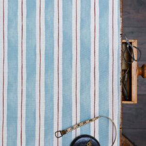 Painted Stripe Slim Scale Salcombe Blue and Red on Cream Linen