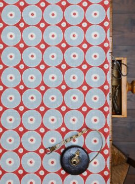 Mini Picchu Linen Salcombe Blue + Red on Cream Linen