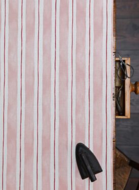 Painted Stripes Sand Pink and Red on Cream Linen