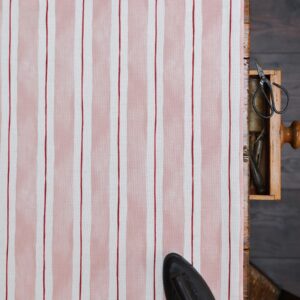 Painted Stripes Sand Pink and Red on Cream Linen