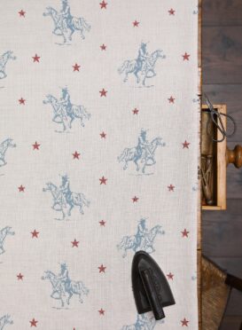 Large Vintage Cowboys ~ Salcombe Blue and Red on Cream or White Linen Union