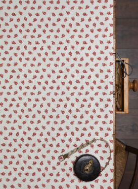 Chalet Sprigs Blue + Cranberry on Double Cream