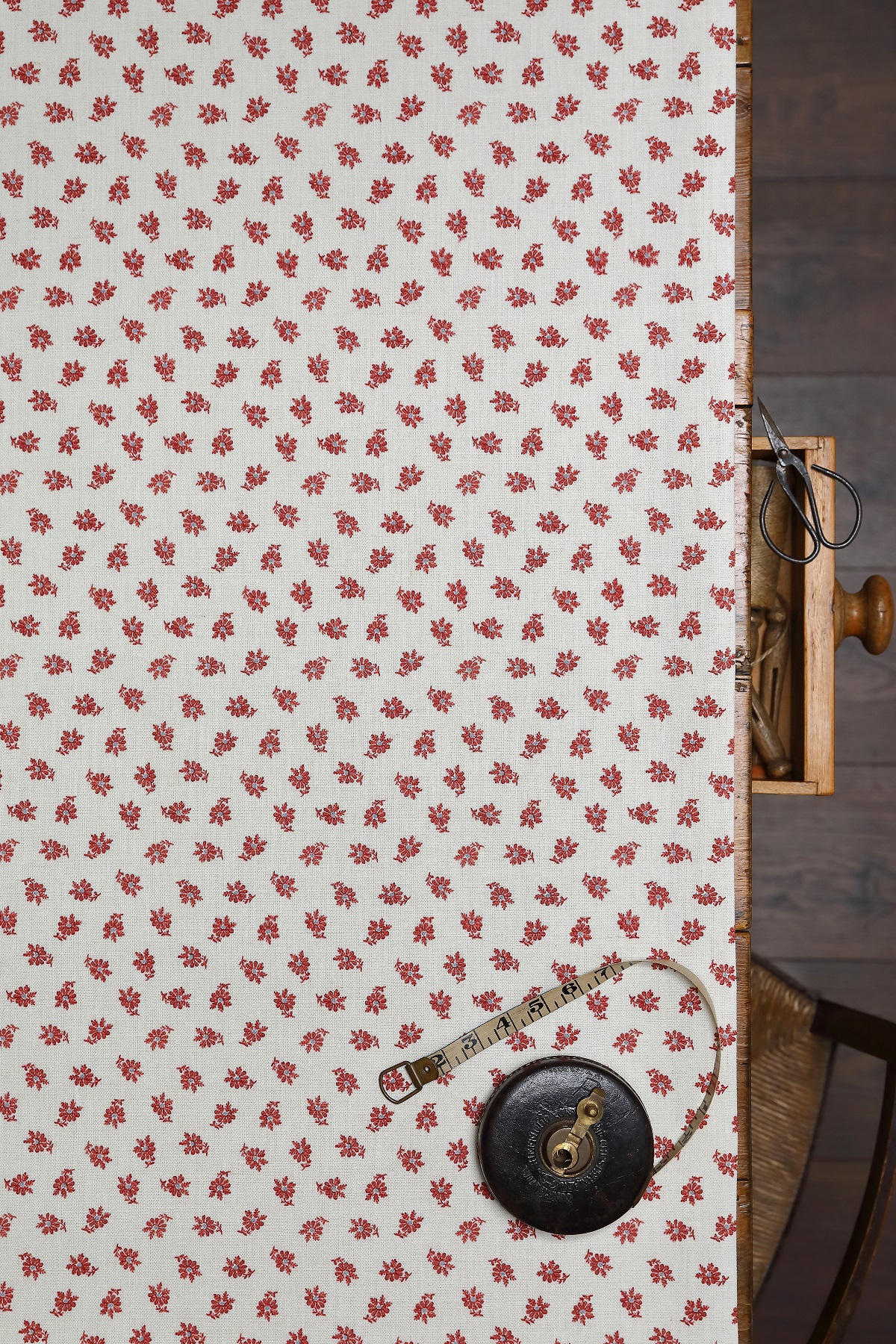 Chalet Sprigs Blue + Cranberry on Double Cream