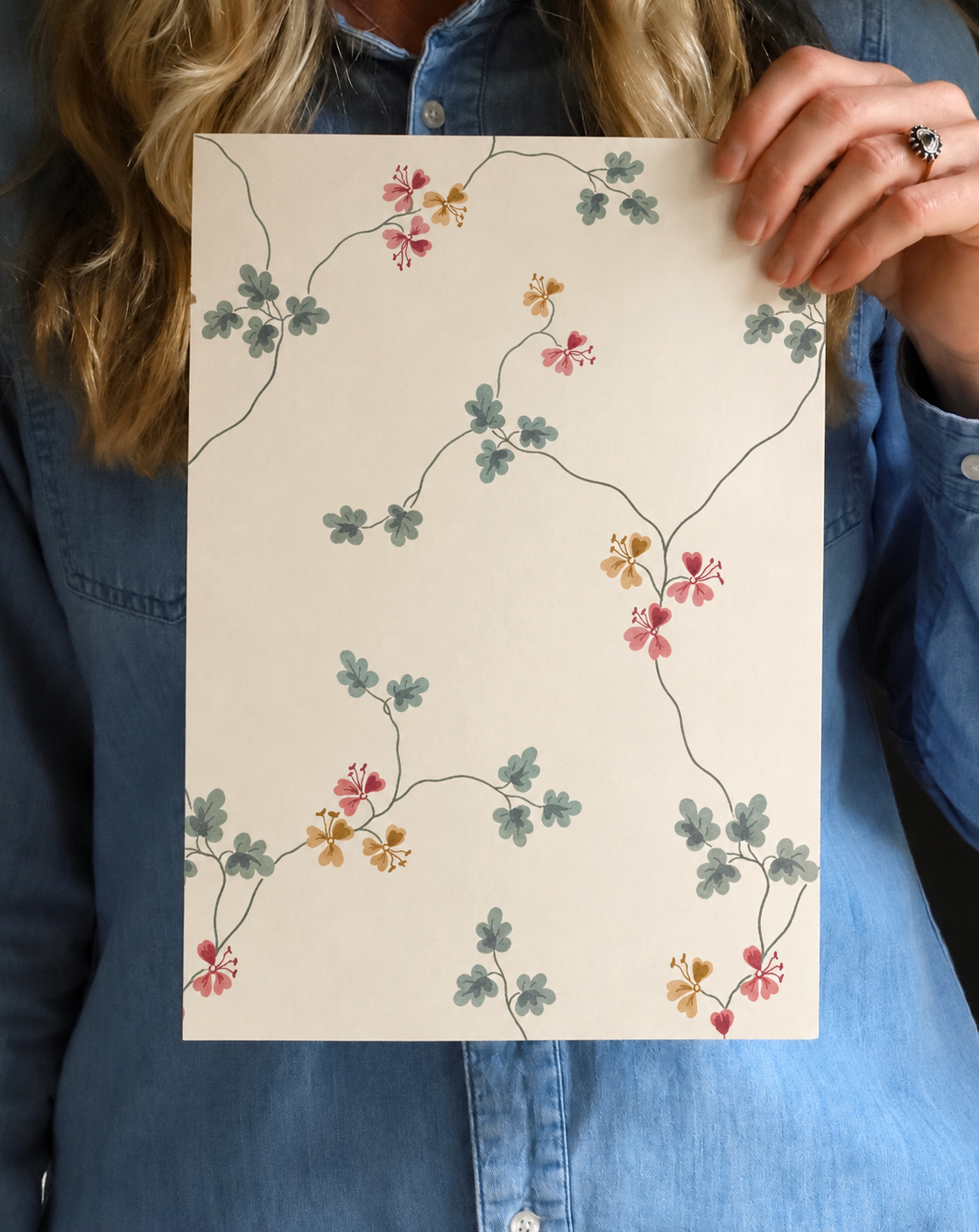 Floraison Soft Teal Coral and Sand Wallpaper (No 7)