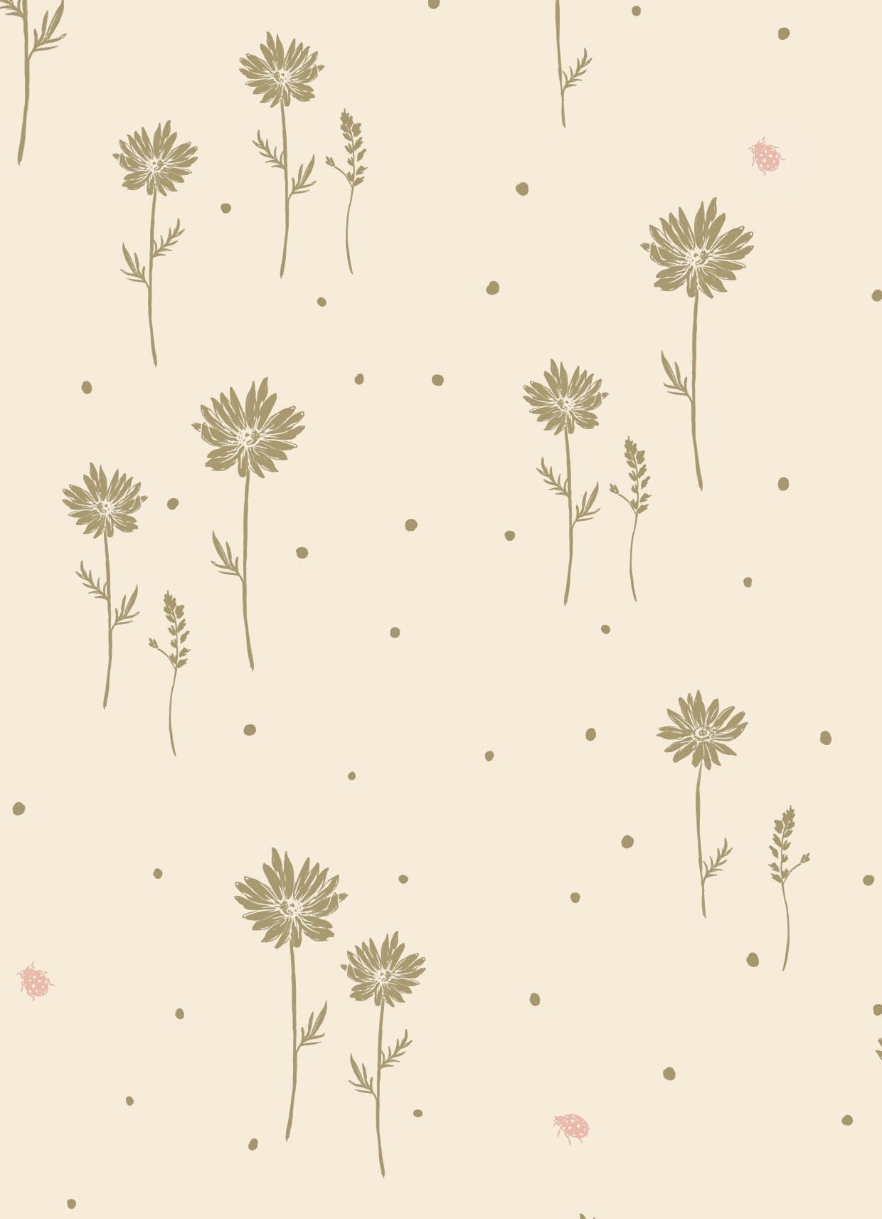 Lady Daisy Wallpaper Olive and Sand Pink Positive
