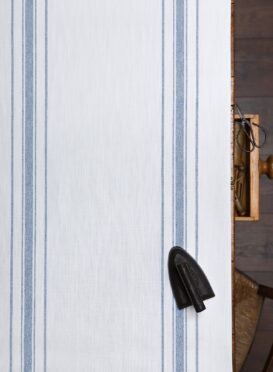 Danish Stripe Blue on Chunky White Linen Union